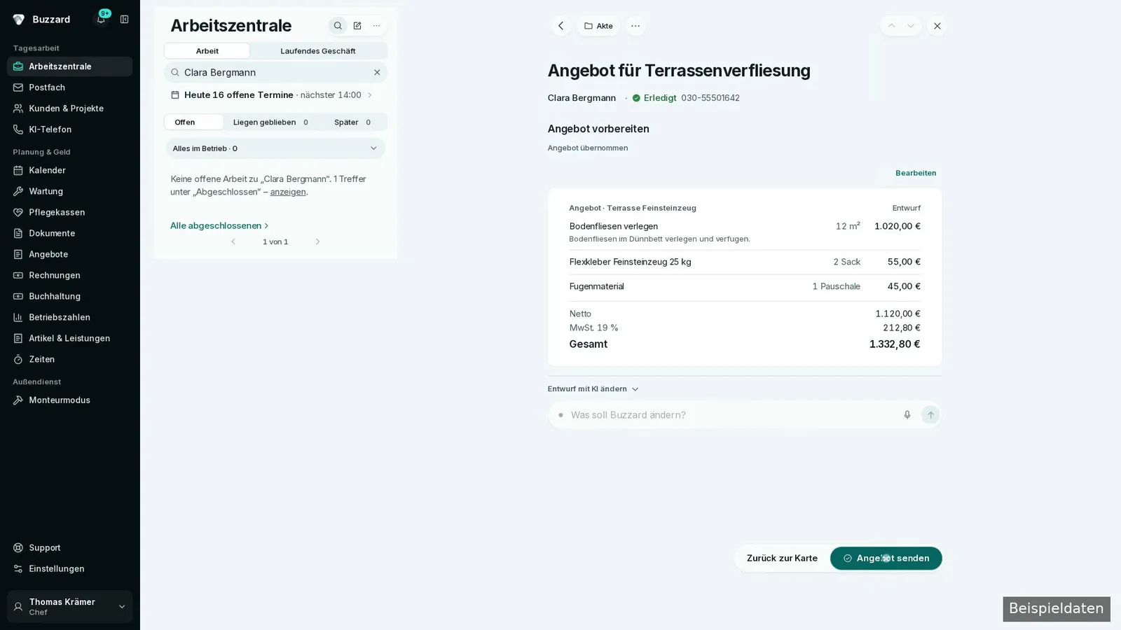 Gespeicherter Entwurf in der Arbeitszentrale