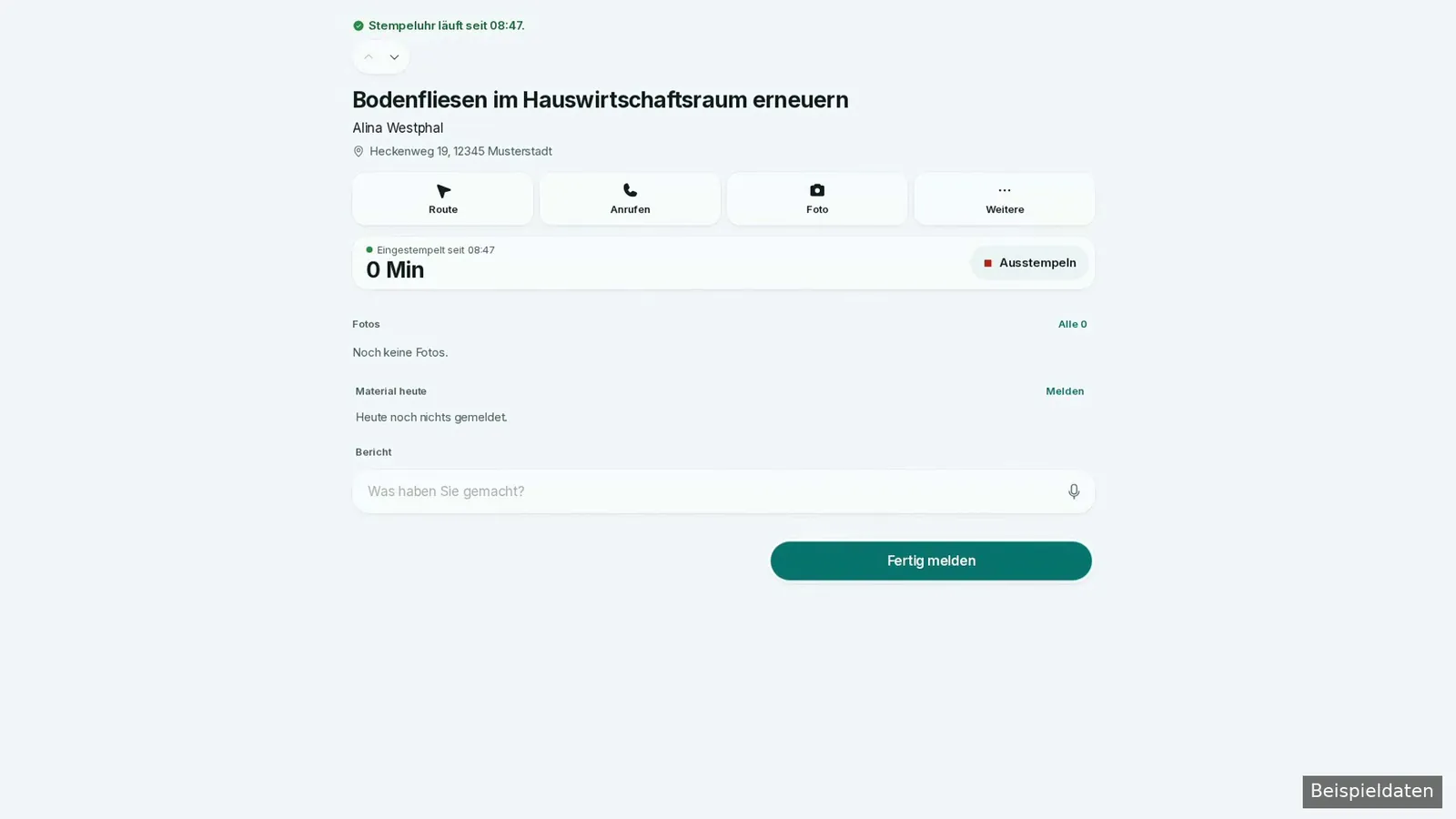 Stempeluhr im gewählten Einsatz