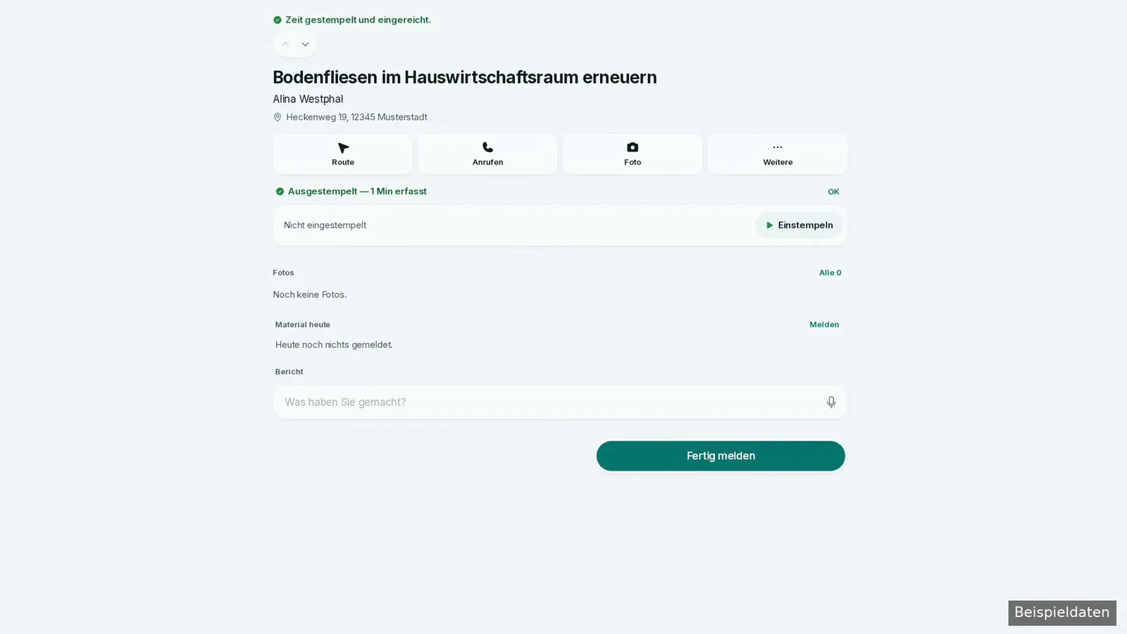 Erfasste und eingereichte Arbeitszeit