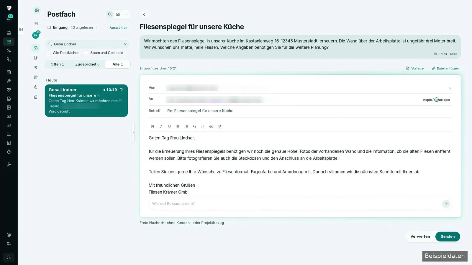 Vorbereitete Antwort zur Kundenanfrage