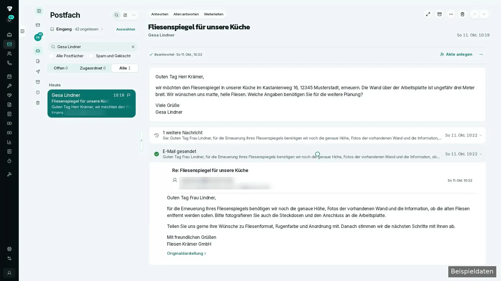 Gesendete Antwort im Verlauf